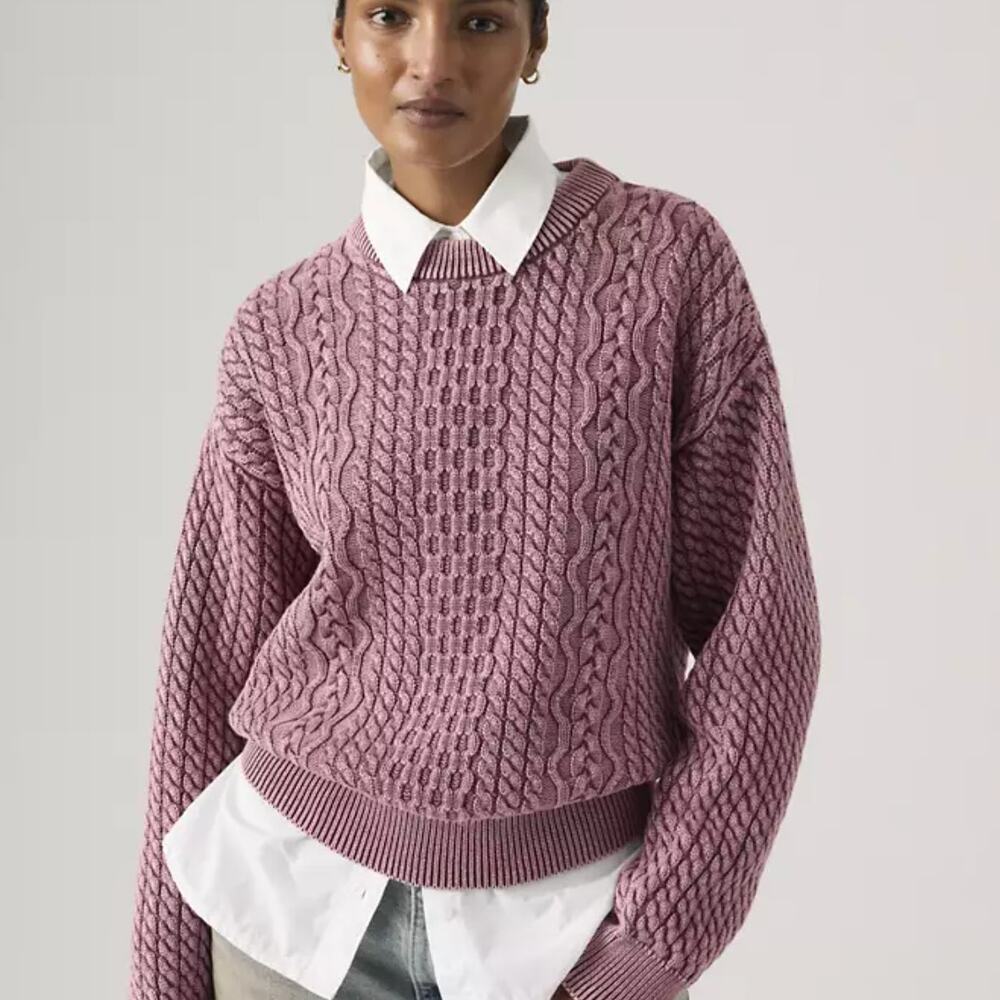 LEVI'S NWT Leilah Cable Crewneck Sweater Washed Crushed Berry Pink – XS